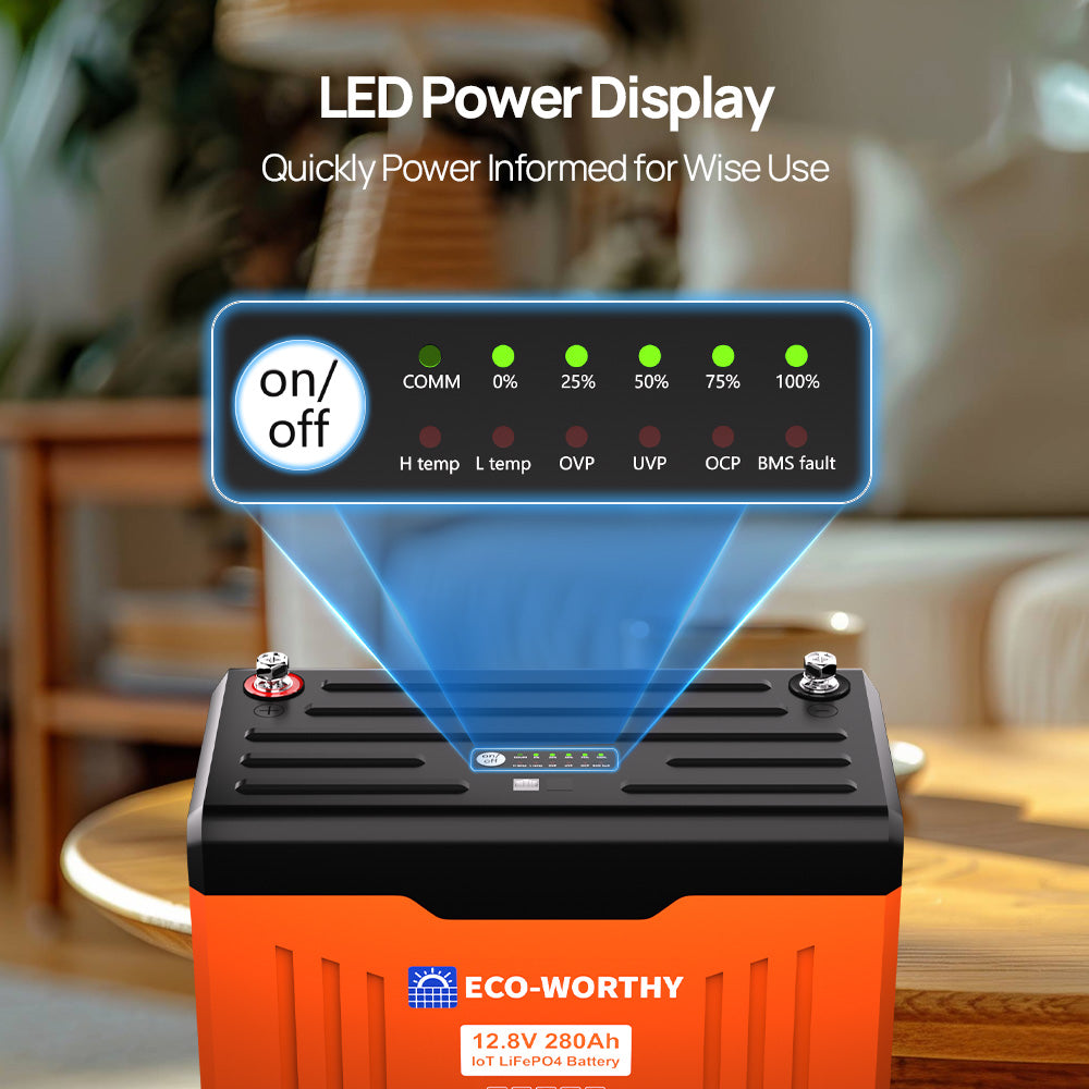 ECO-WORTHY 12V 280AH Lifepo4 Lithium Battery with SOC LEDs and Low Temp Protection