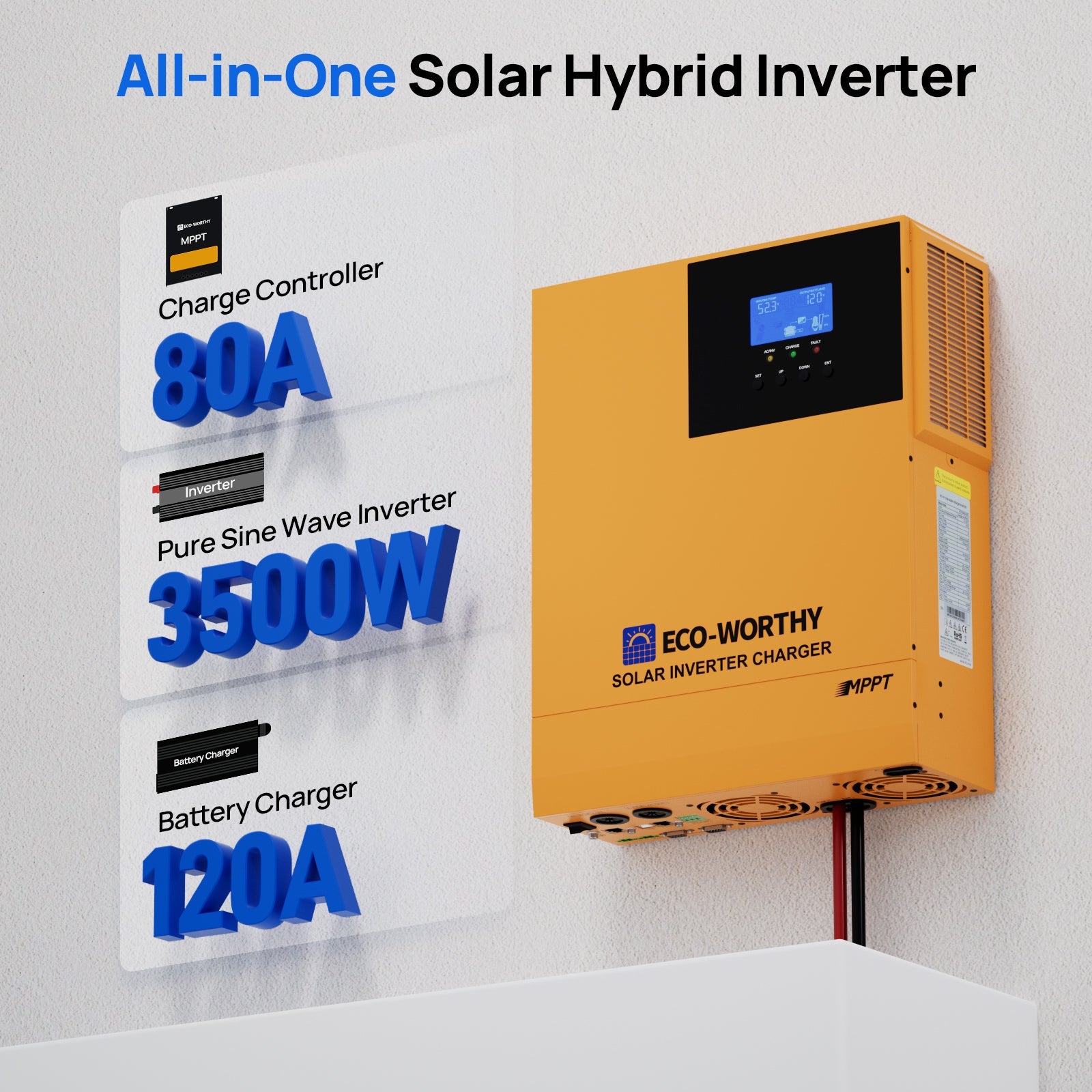ECO-WORTHY 3500W 48V DC to 120V AC All-in-one Solar Off-grid Inverter Charger with Remote Monitoring,Multiple Parallel Ability.