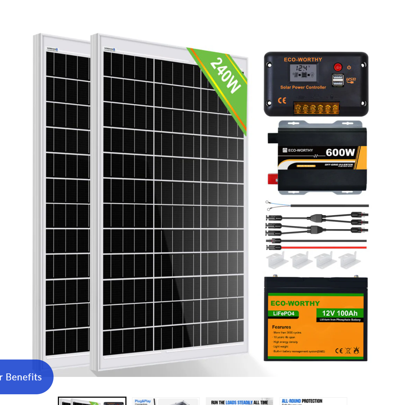 120W 240W 12V (1/2x120W) Complete Off Grid Solar Kit