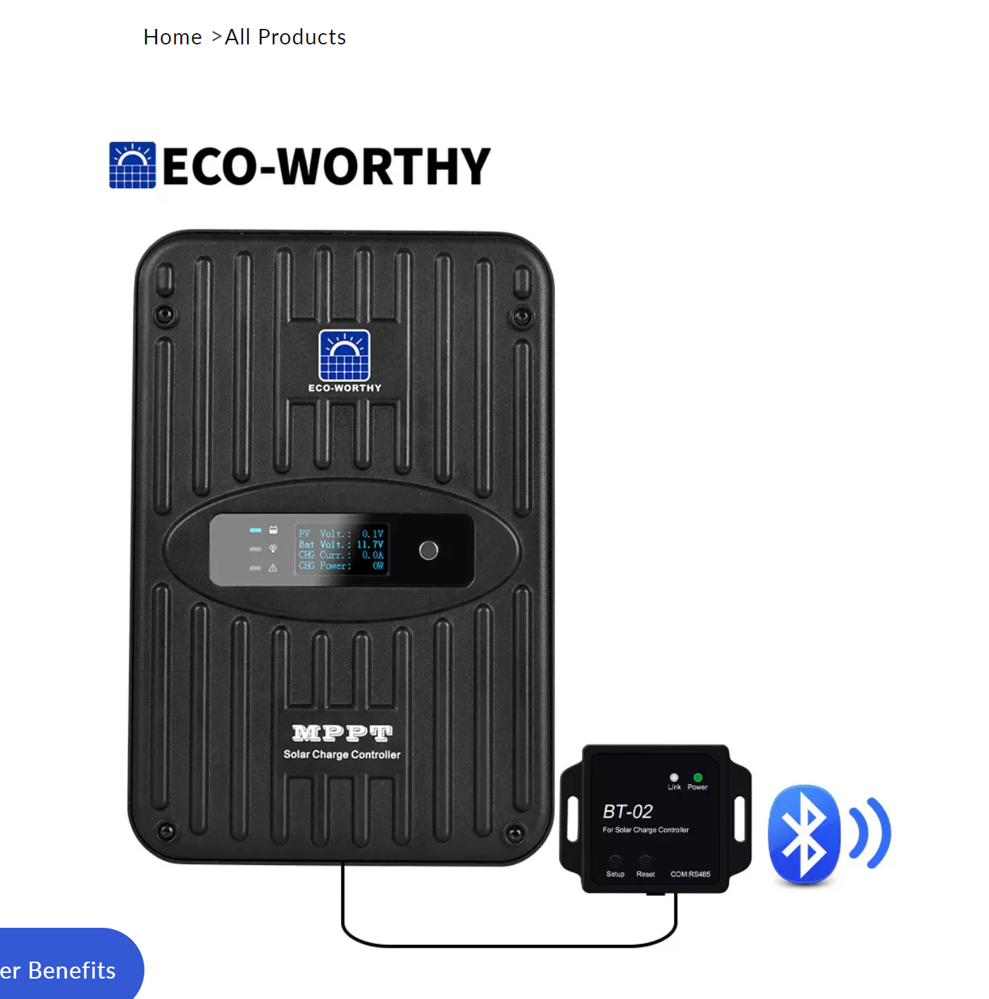 40A MPPT Solar Charge Controller 12V/24V DC Input and Bluetooth Module with Wirelessly Remote Control
