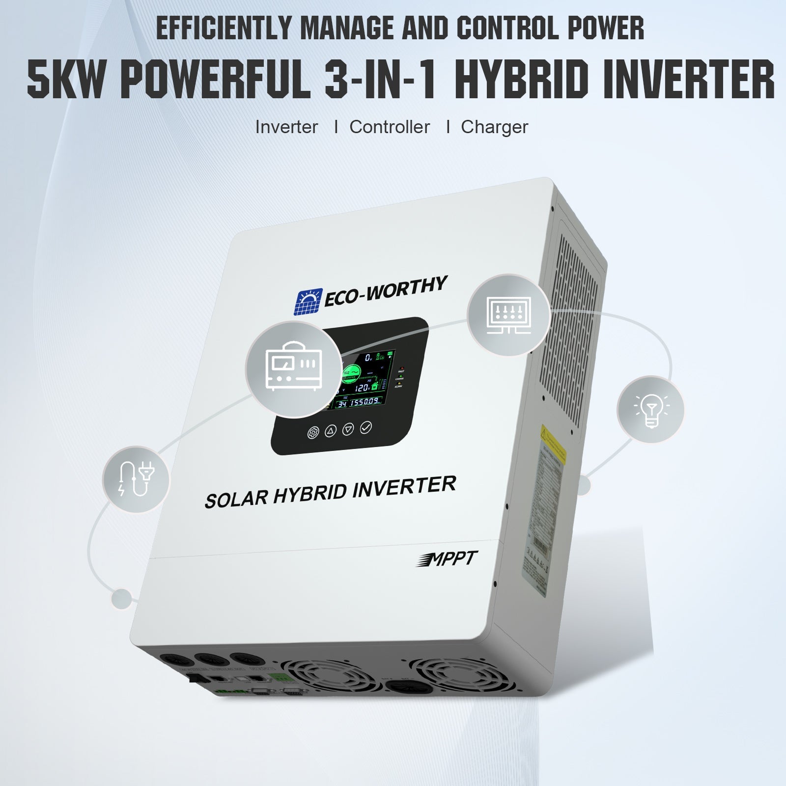 ECO-WORTHY 5.12KWh/10.24KWh Home Backup Power With 48V 100Ah LiFePO4 And  5000W 48V Hybrid Inverter