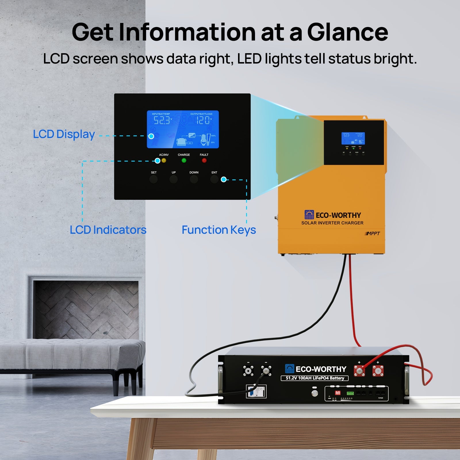ECO-WORTHY 3500W 48V DC to 120V AC All-in-one Solar Off-grid Inverter Charger with Remote Monitoring,Multiple Parallel Ability.