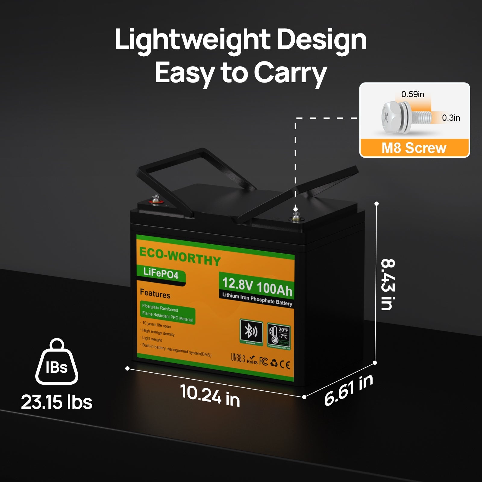 Upgraded LiFePO4 12V 100Ah Lithium Iron Phosphate Battery With Bluetooth,Low-temperature Protection,Dual Temperature Probes and Buzzer Fault Warning
