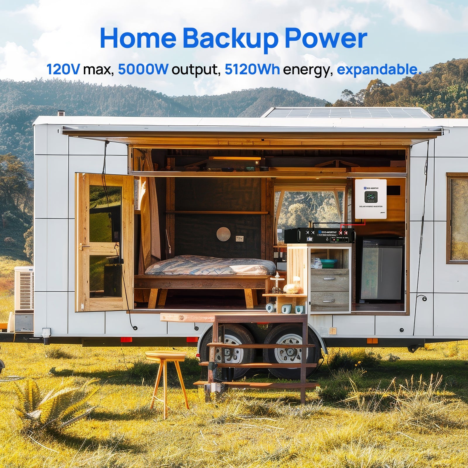 ECO-WORTHY 20.48KWh/30.72KWh Home Backup Power With 48V 100Ah LiFePO4 And 10000W 48V Hybrid Inverter