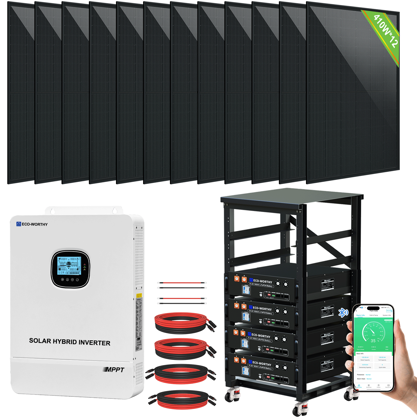 ECO-WORTHY Complete Off-Grid Solar Power System - 10000W 120/240V Output | 20.48kWh/61.44kWh Lithium Battery | 4920 Watts/14760Watts PV Input