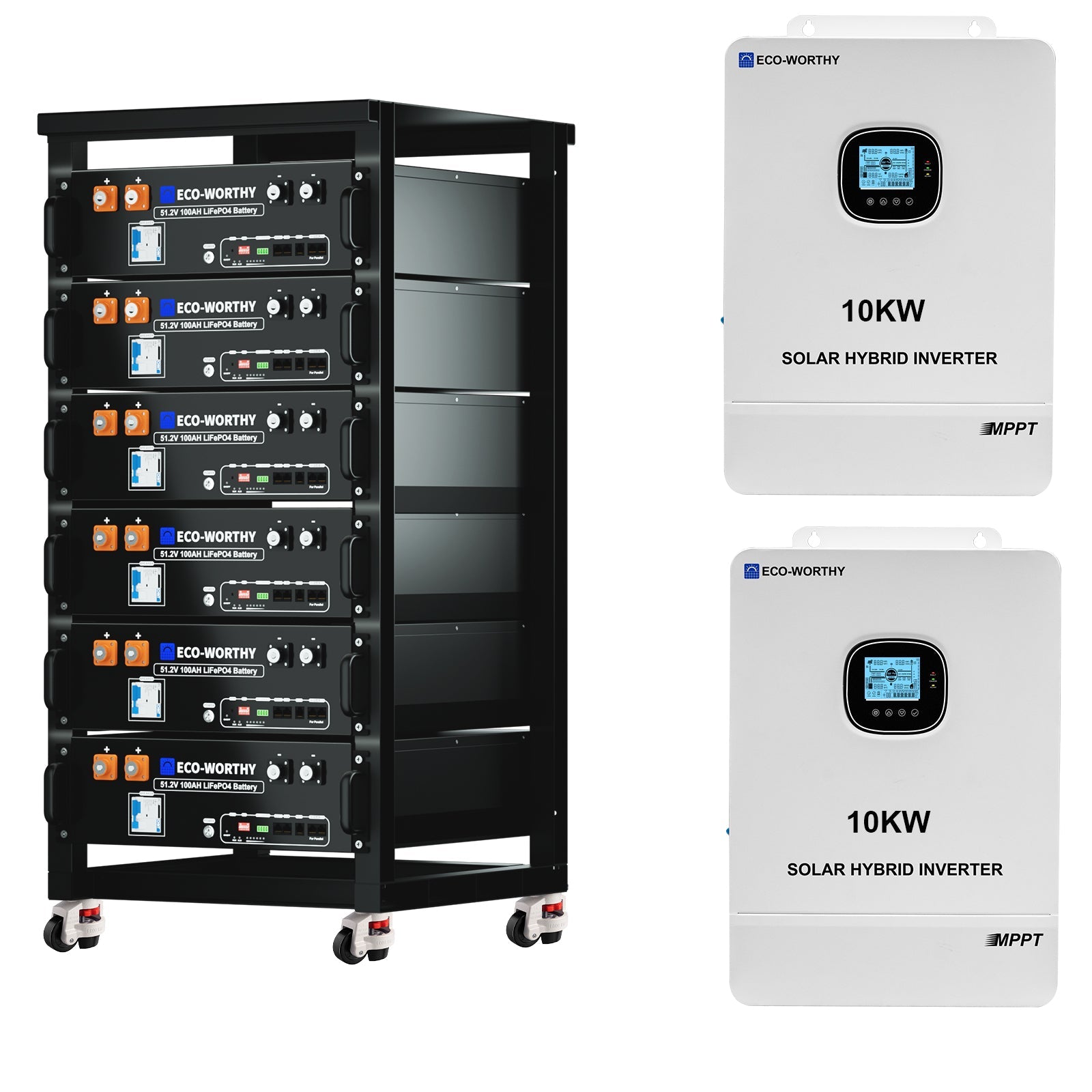ECO-WORTHY 20.48KWh/30.72KWh Home Backup Power With 48V 100Ah LiFePO4 And 10000W 48V Hybrid Inverter