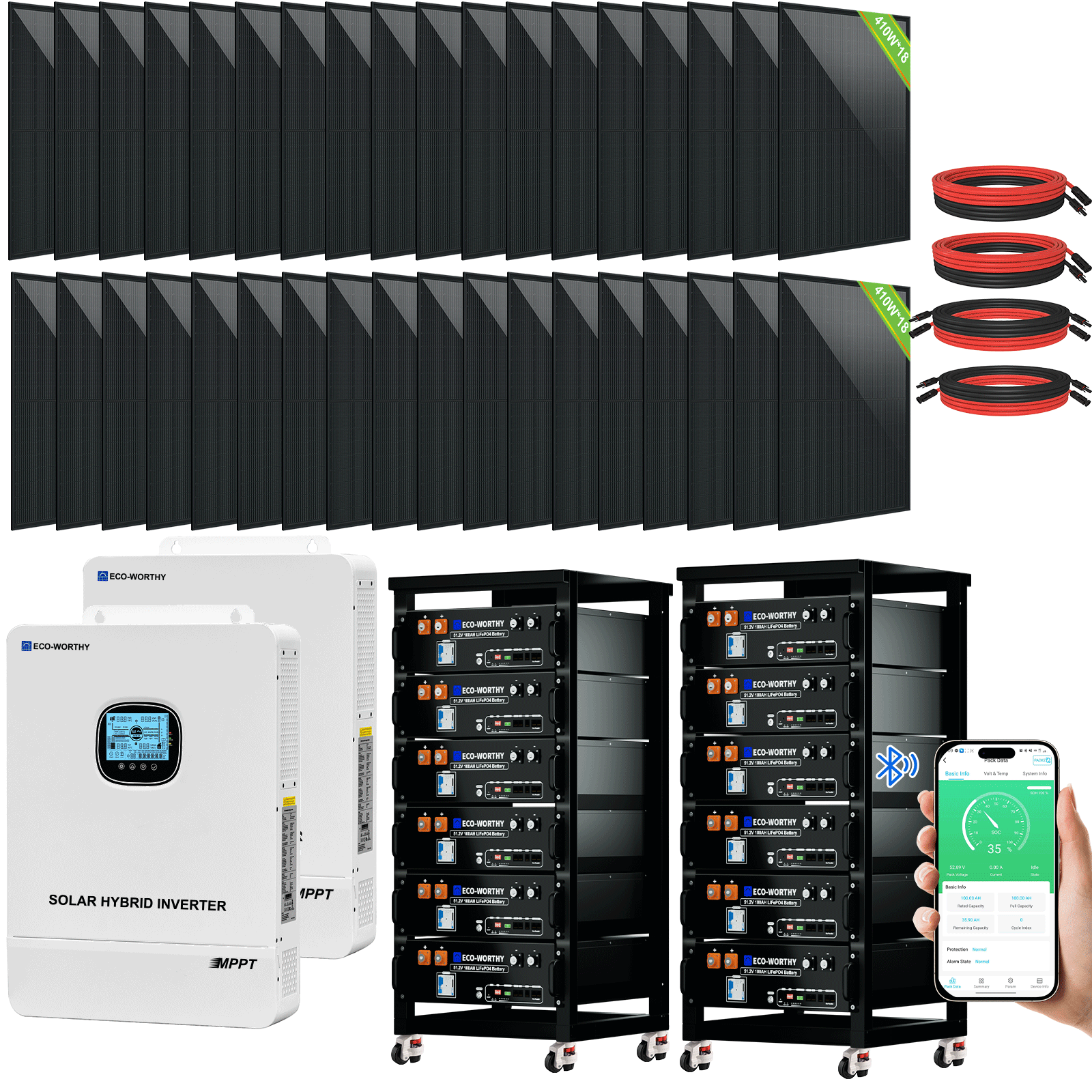 ECO-WORTHY Complete Off-Grid Solar Power System - 10000W 120/240V Output | 20.48kWh/61.44kWh Lithium Battery | 4920 Watts/14760Watts PV Input