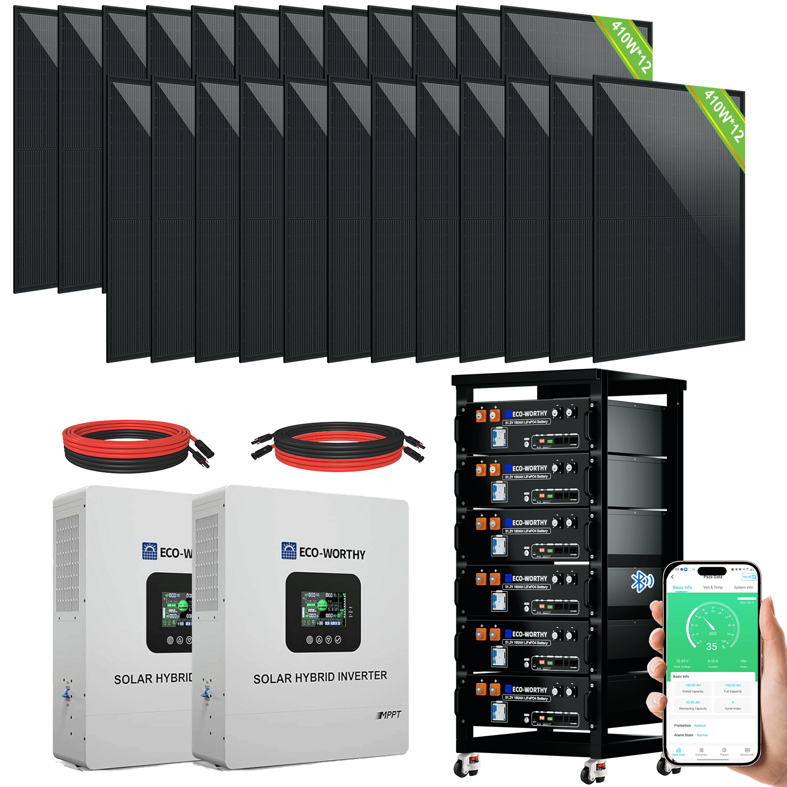 ECO-WORTHY Complete Off-Grid Solar Panel Kit | 2*5KW 120V/240V Output | 20.48kWh/30.72kWh Lithium Battery | 7380Watt /9840Watts of Solar Panels