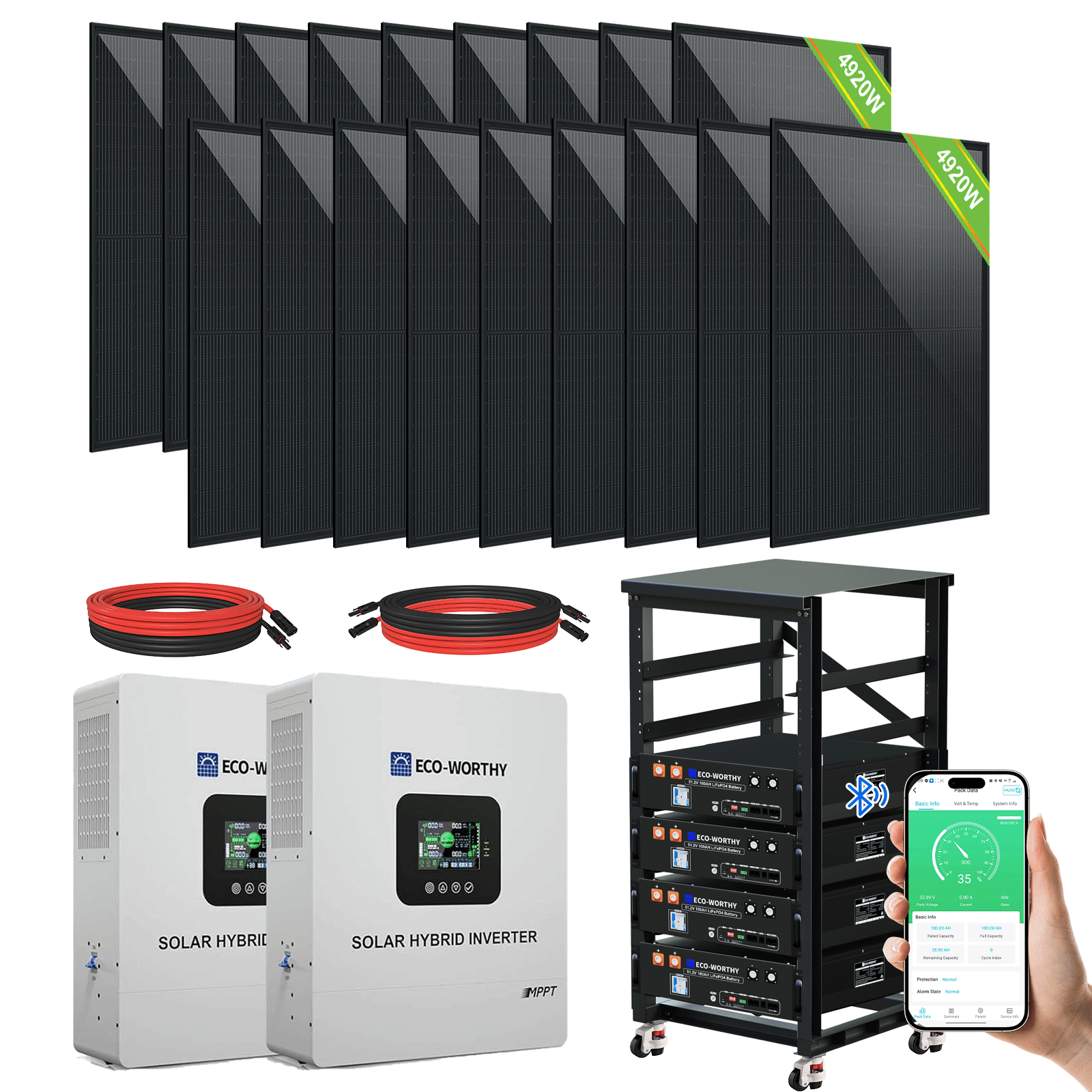 ECO-WORTHY Complete Off-Grid Solar Panel Kit | 2*5KW 120V/240V Output | 20.48kWh/30.72kWh Lithium Battery | 7380Watt /9840Watts of Solar Panels
