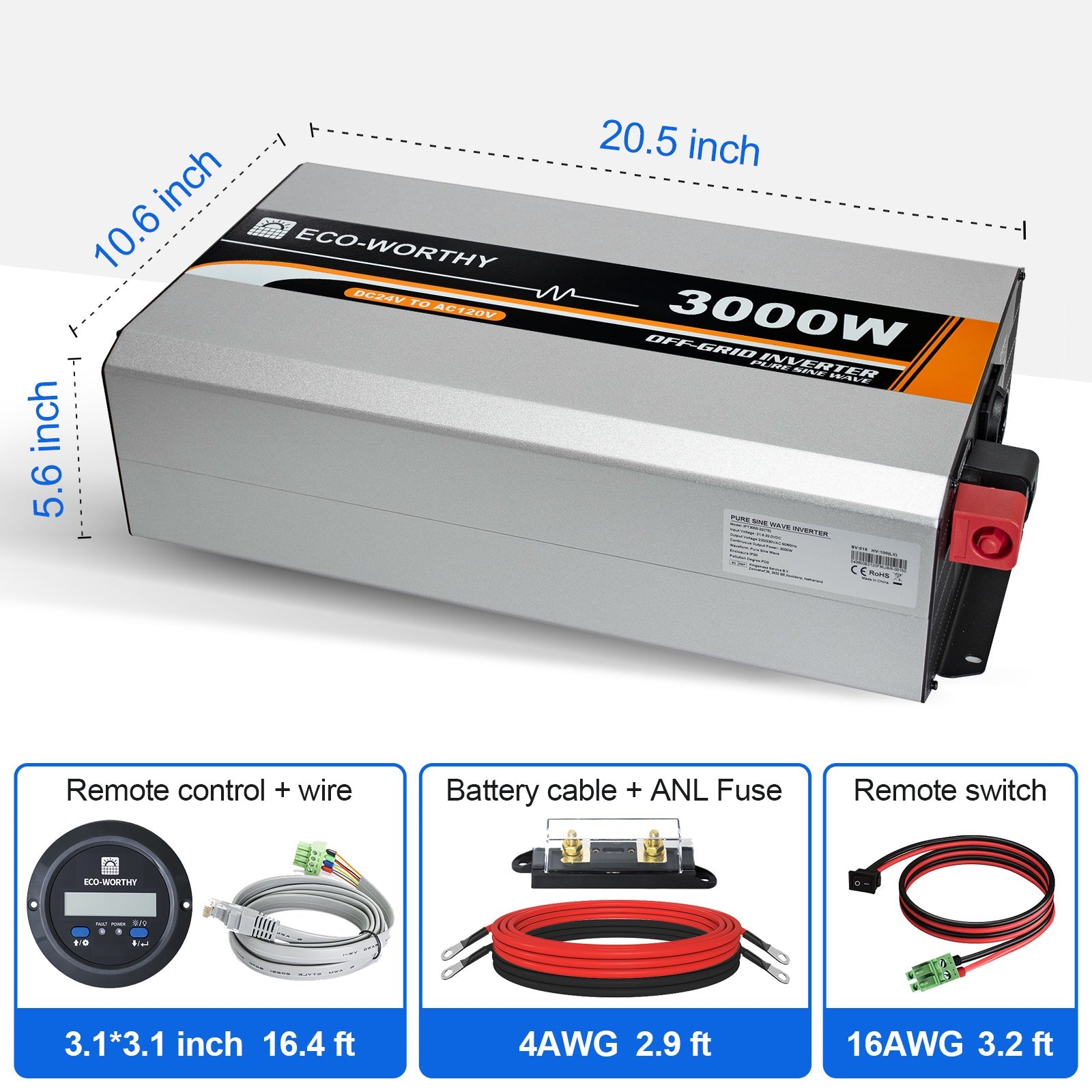 3000W Off Grid Pure Sine Wave Inverter 24V to 110V