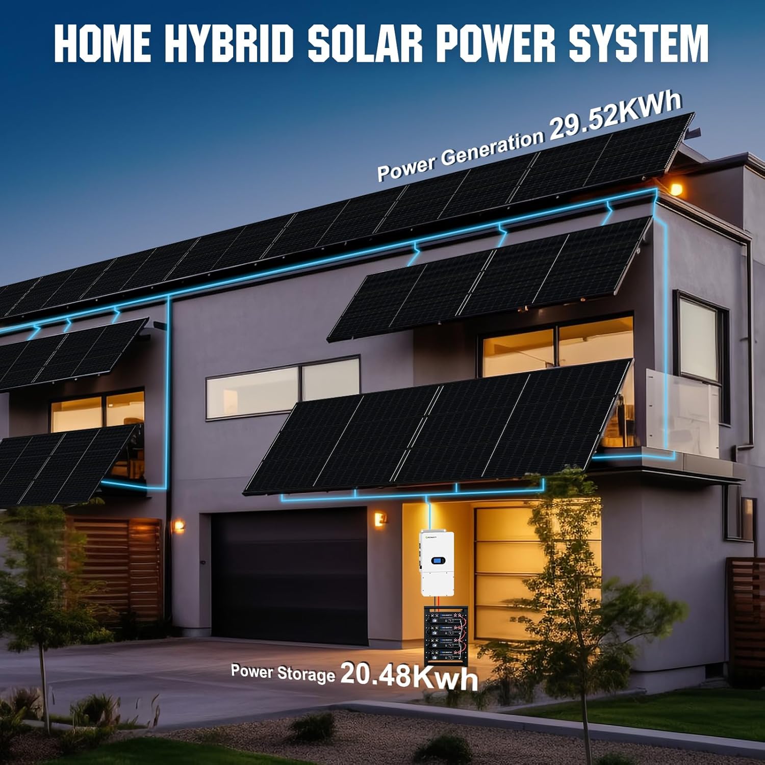 ECO-WORTHY Home Off-Grid Solar Power System: 12000W 120V/240V Output | 30.72kWh Lithium Battery (6*48v 100Ah) | 6560Watts Solar Panel (16*410W)